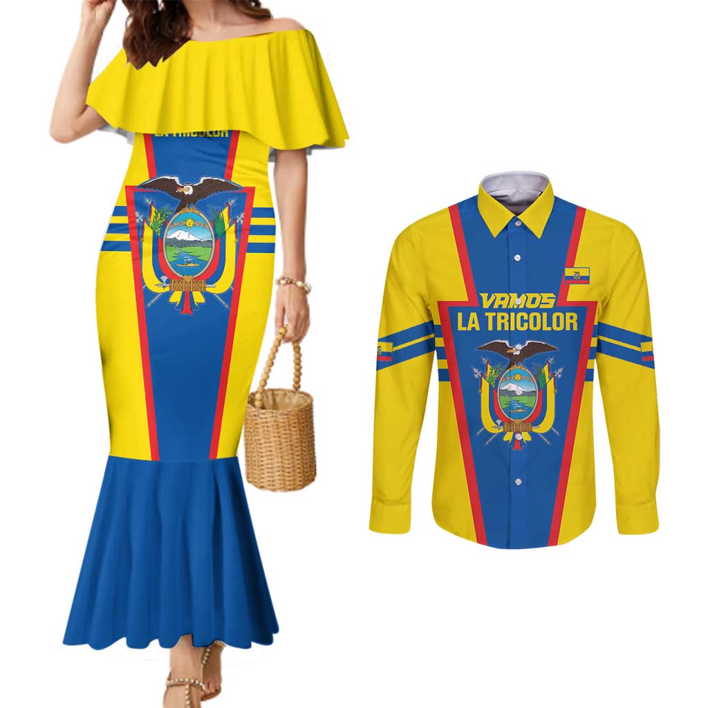 Custom Ecuador Football Couples Matching Mermaid Dress and Long Sleeve Button Shirt Vamos La Tricolor