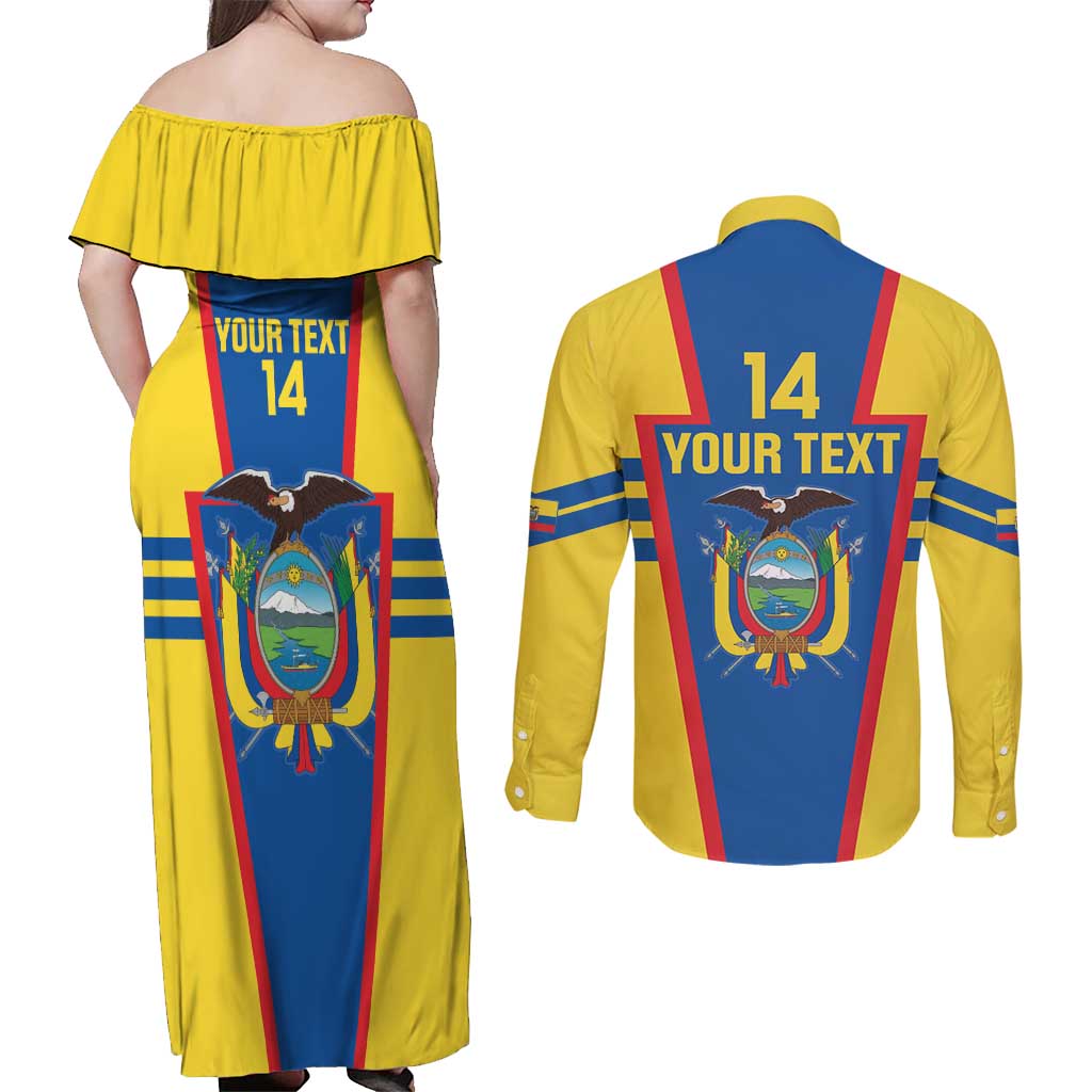 Custom Ecuador Football Couples Matching Off Shoulder Maxi Dress and Long Sleeve Button Shirt Vamos La Tricolor