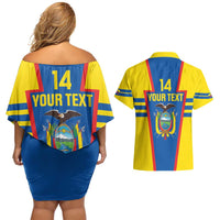 Custom Ecuador Football Couples Matching Off Shoulder Short Dress and Hawaiian Shirt Vamos La Tricolor