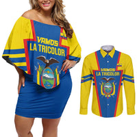 Custom Ecuador Football Couples Matching Off Shoulder Short Dress and Long Sleeve Button Shirt Vamos La Tricolor