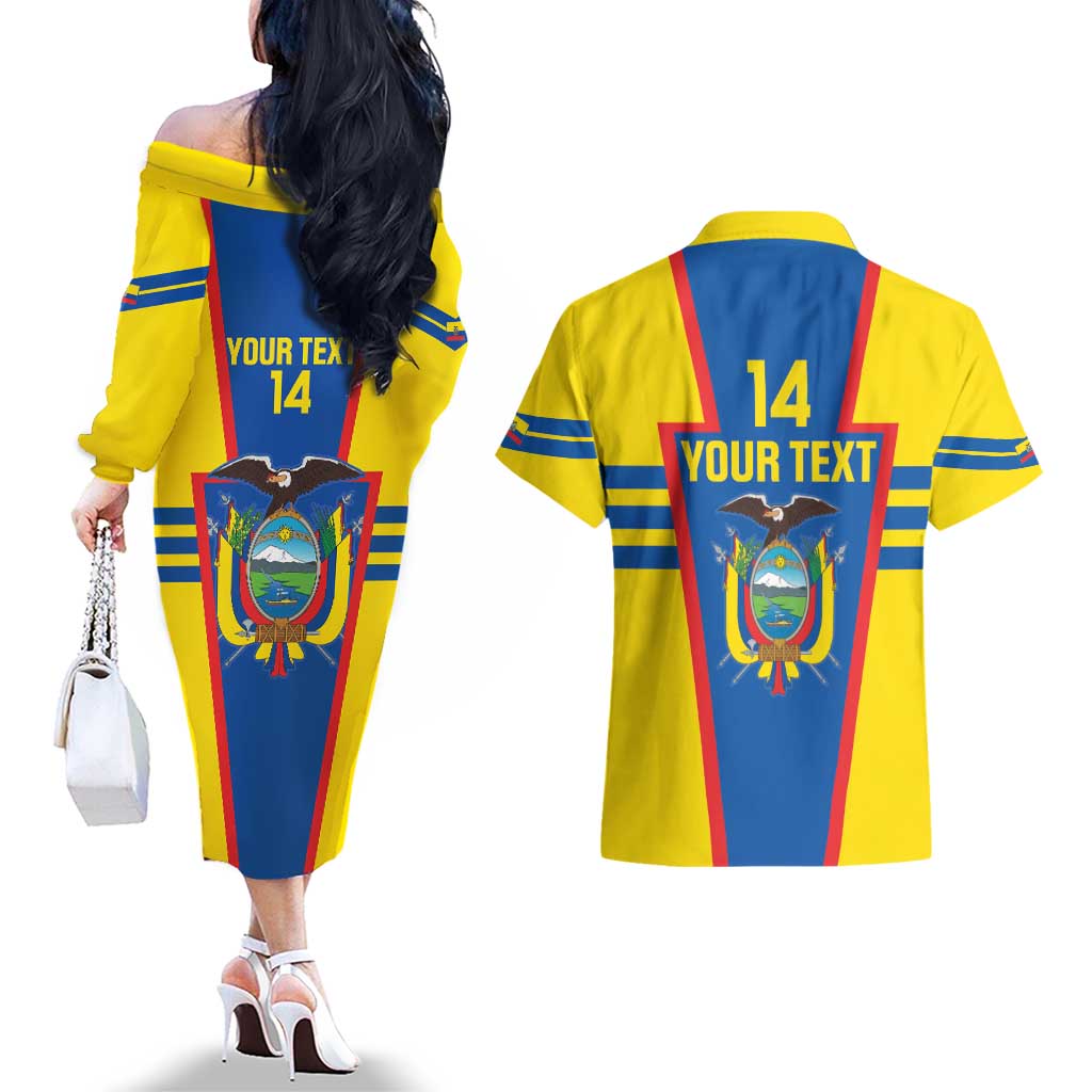 Custom Ecuador Football Couples Matching Off The Shoulder Long Sleeve Dress and Hawaiian Shirt Vamos La Tricolor