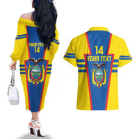 Custom Ecuador Football Couples Matching Off The Shoulder Long Sleeve Dress and Hawaiian Shirt Vamos La Tricolor