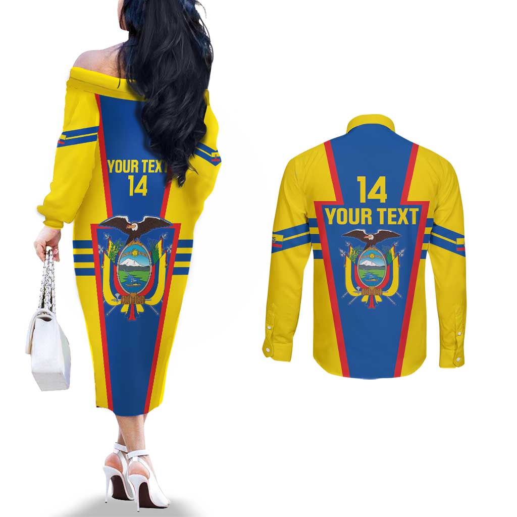 Custom Ecuador Football Couples Matching Off The Shoulder Long Sleeve Dress and Long Sleeve Button Shirt Vamos La Tricolor
