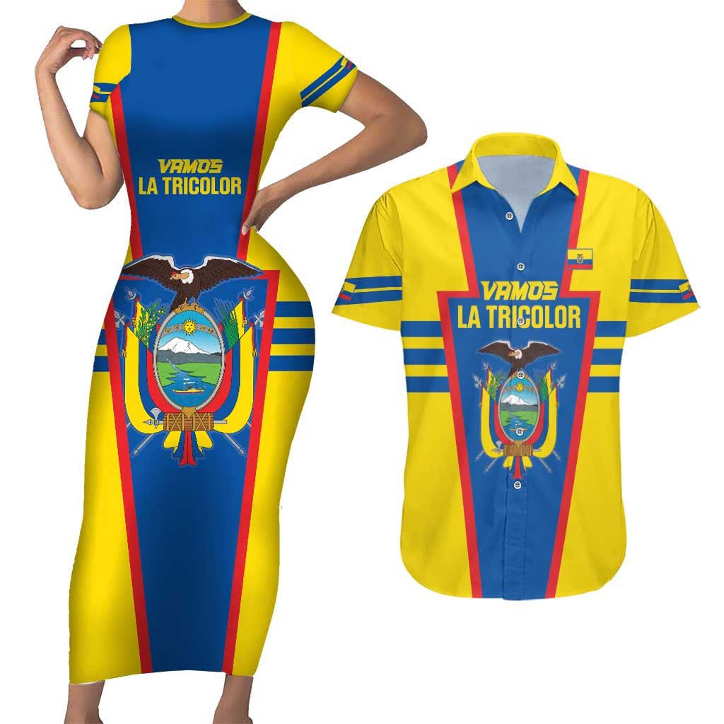 Custom Ecuador Football Couples Matching Short Sleeve Bodycon Dress and Hawaiian Shirt Vamos La Tricolor