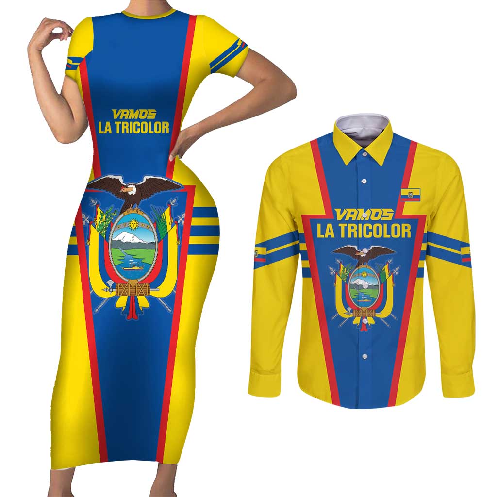 Custom Ecuador Football Couples Matching Short Sleeve Bodycon Dress and Long Sleeve Button Shirt Vamos La Tricolor