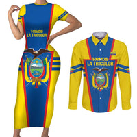 Custom Ecuador Football Couples Matching Short Sleeve Bodycon Dress and Long Sleeve Button Shirt Vamos La Tricolor