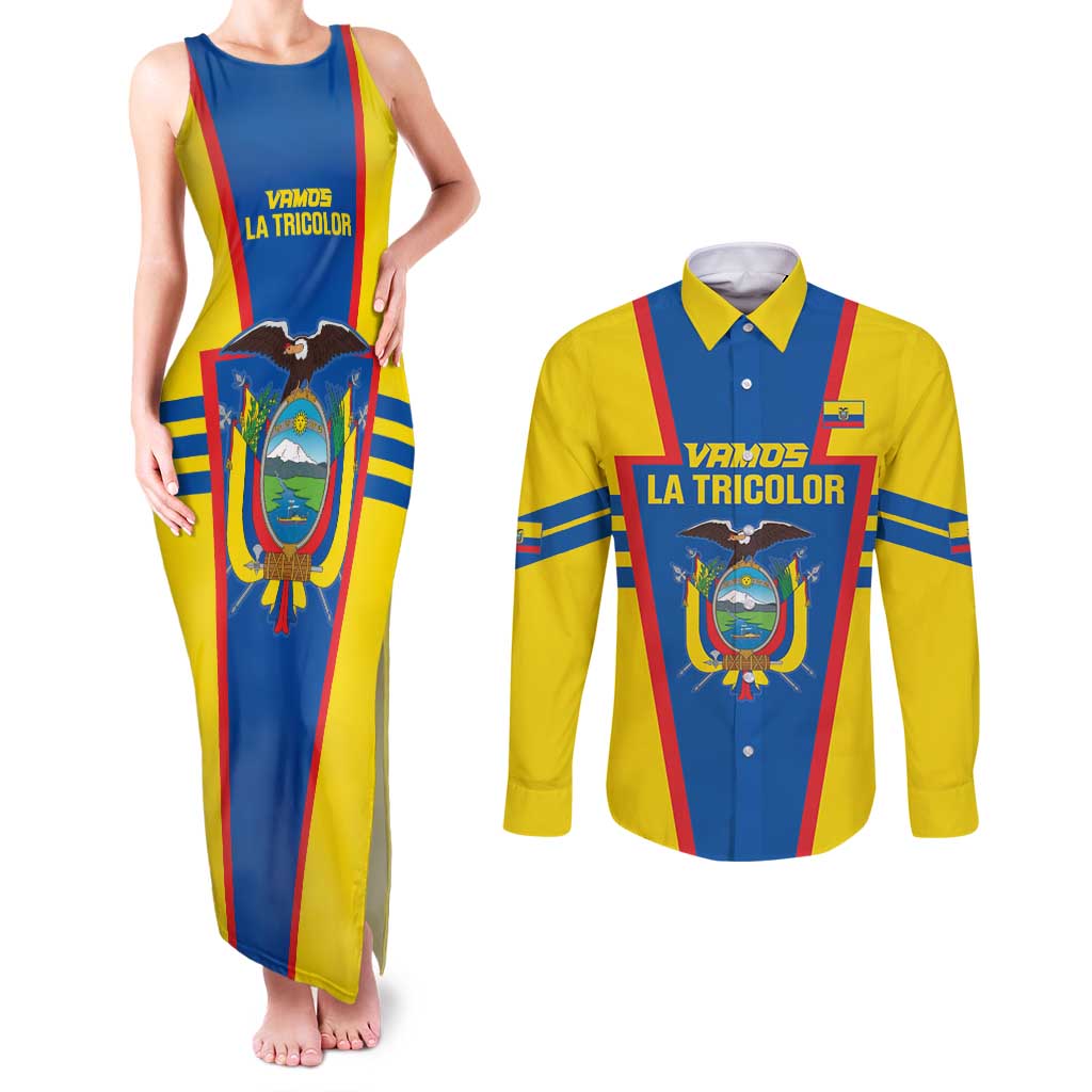 Custom Ecuador Football Couples Matching Tank Maxi Dress and Long Sleeve Button Shirt Vamos La Tricolor