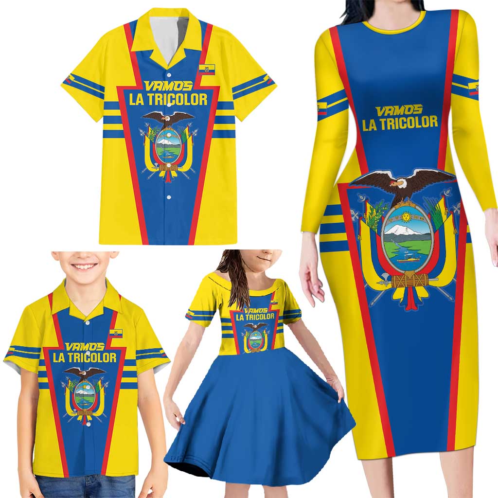 Custom Ecuador Football Family Matching Long Sleeve Bodycon Dress and Hawaiian Shirt Vamos La Tricolor