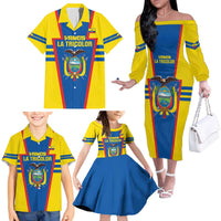 Custom Ecuador Football Family Matching Off The Shoulder Long Sleeve Dress and Hawaiian Shirt Vamos La Tricolor