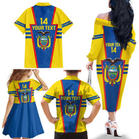 Custom Ecuador Football Family Matching Off The Shoulder Long Sleeve Dress and Hawaiian Shirt Vamos La Tricolor