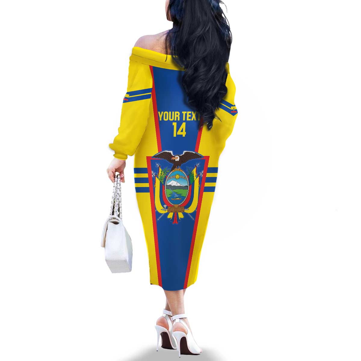 Custom Ecuador Football Family Matching Off The Shoulder Long Sleeve Dress and Hawaiian Shirt Vamos La Tricolor