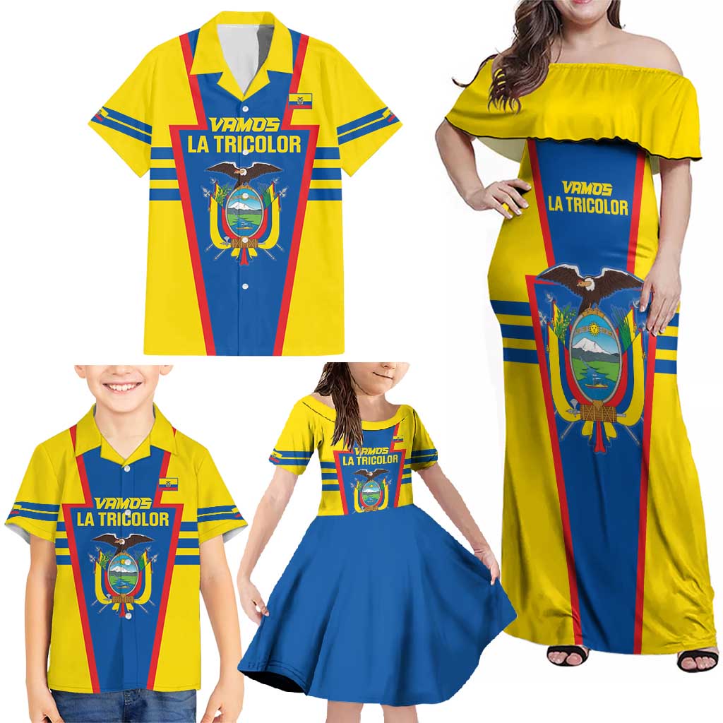 Custom Ecuador Football Family Matching Off Shoulder Maxi Dress and Hawaiian Shirt Vamos La Tricolor