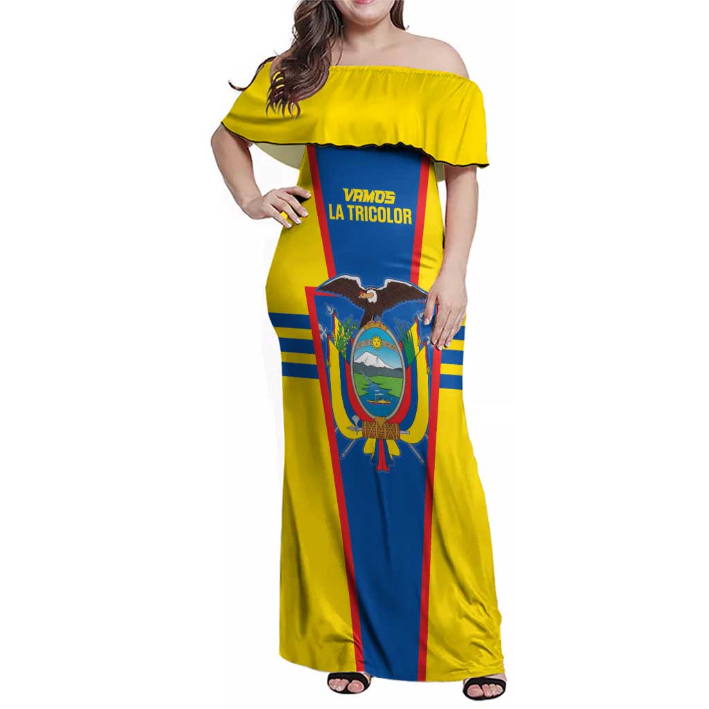 Custom Ecuador Football Family Matching Off Shoulder Maxi Dress and Hawaiian Shirt Vamos La Tricolor