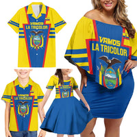 Custom Ecuador Football Family Matching Off Shoulder Short Dress and Hawaiian Shirt Vamos La Tricolor