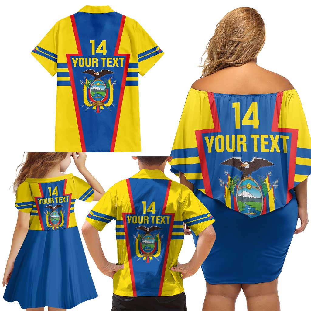 Custom Ecuador Football Family Matching Off Shoulder Short Dress and Hawaiian Shirt Vamos La Tricolor