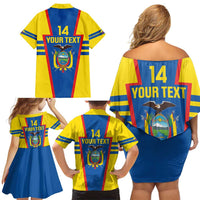 Custom Ecuador Football Family Matching Off Shoulder Short Dress and Hawaiian Shirt Vamos La Tricolor