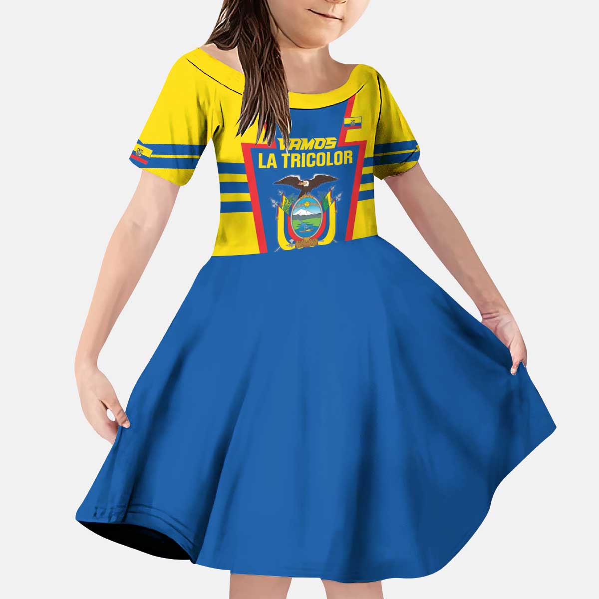 Custom Ecuador Football Kid Short Sleeve Dress Vamos La Tricolor