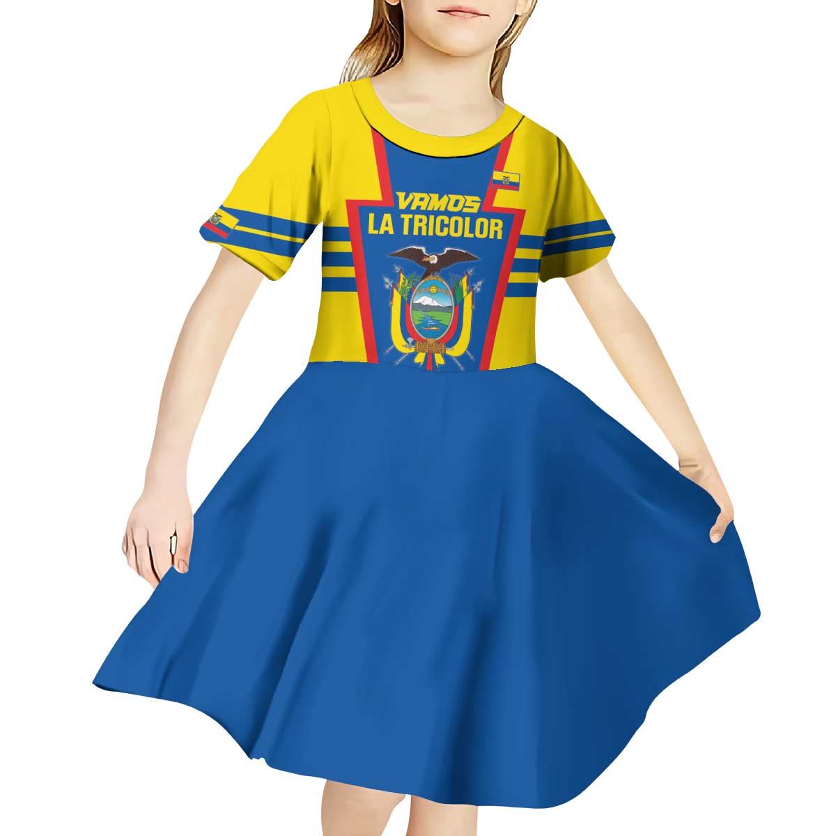 Custom Ecuador Football Kid Short Sleeve Dress Vamos La Tricolor
