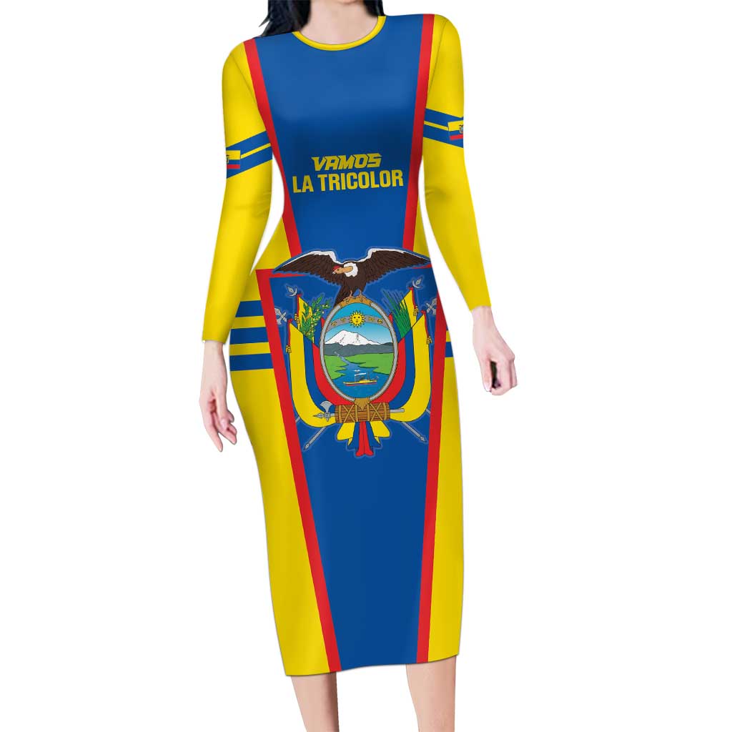 Custom Ecuador Football Long Sleeve Bodycon Dress Vamos La Tricolor