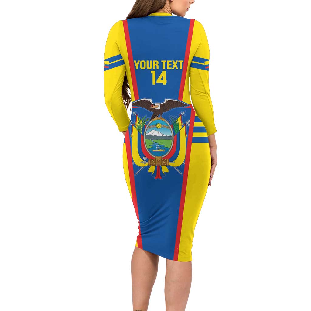 Custom Ecuador Football Long Sleeve Bodycon Dress Vamos La Tricolor