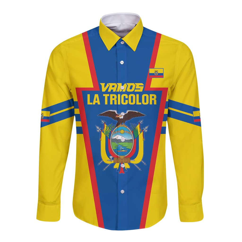 Custom Ecuador Football Long Sleeve Button Shirt Vamos La Tricolor