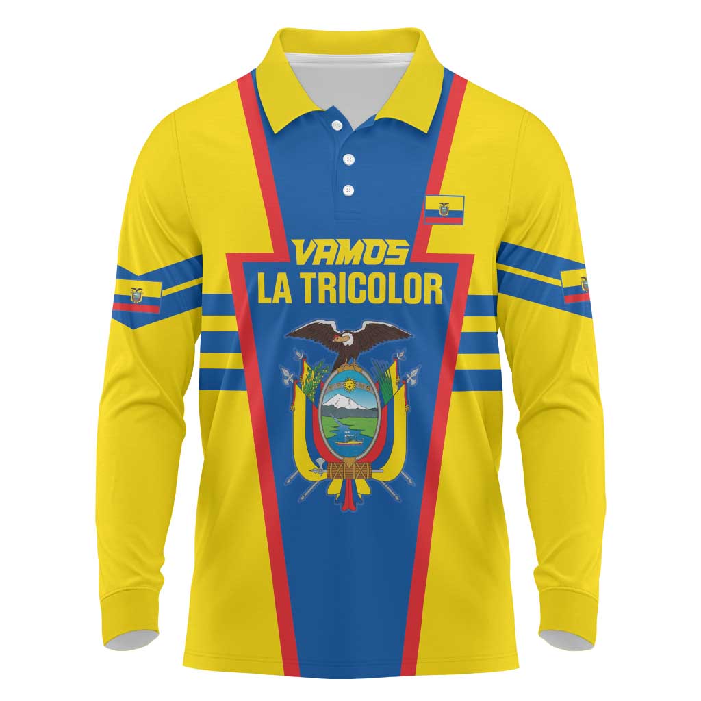 Custom Ecuador Football Long Sleeve Polo Shirt Vamos La Tricolor
