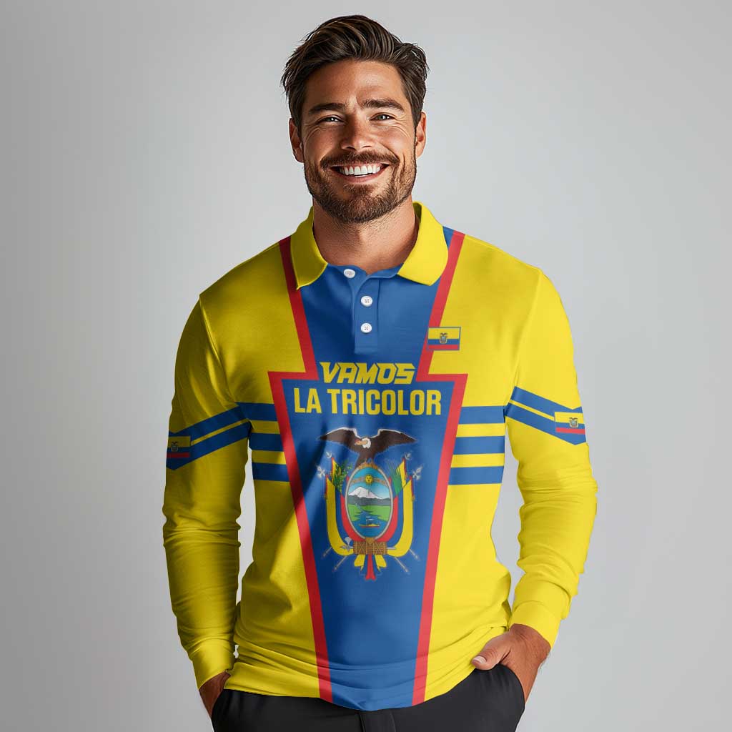 Custom Ecuador Football Long Sleeve Polo Shirt Vamos La Tricolor