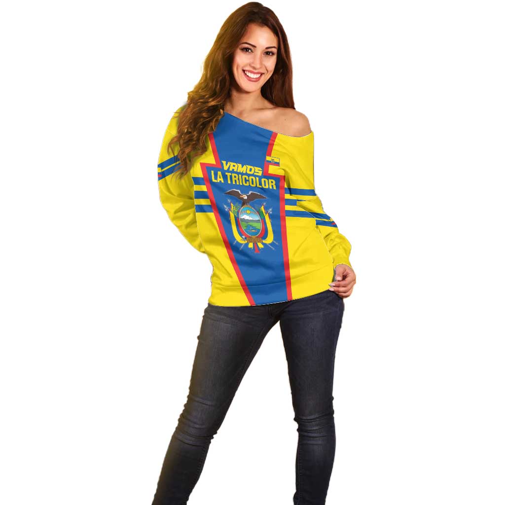Custom Ecuador Football Off Shoulder Sweater Vamos La Tricolor