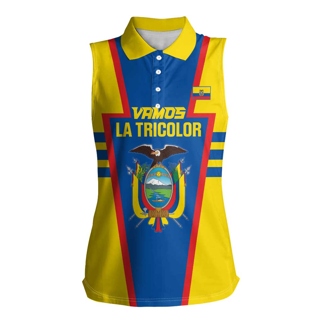 Custom Ecuador Football Women Sleeveless Polo Shirt Vamos La Tricolor