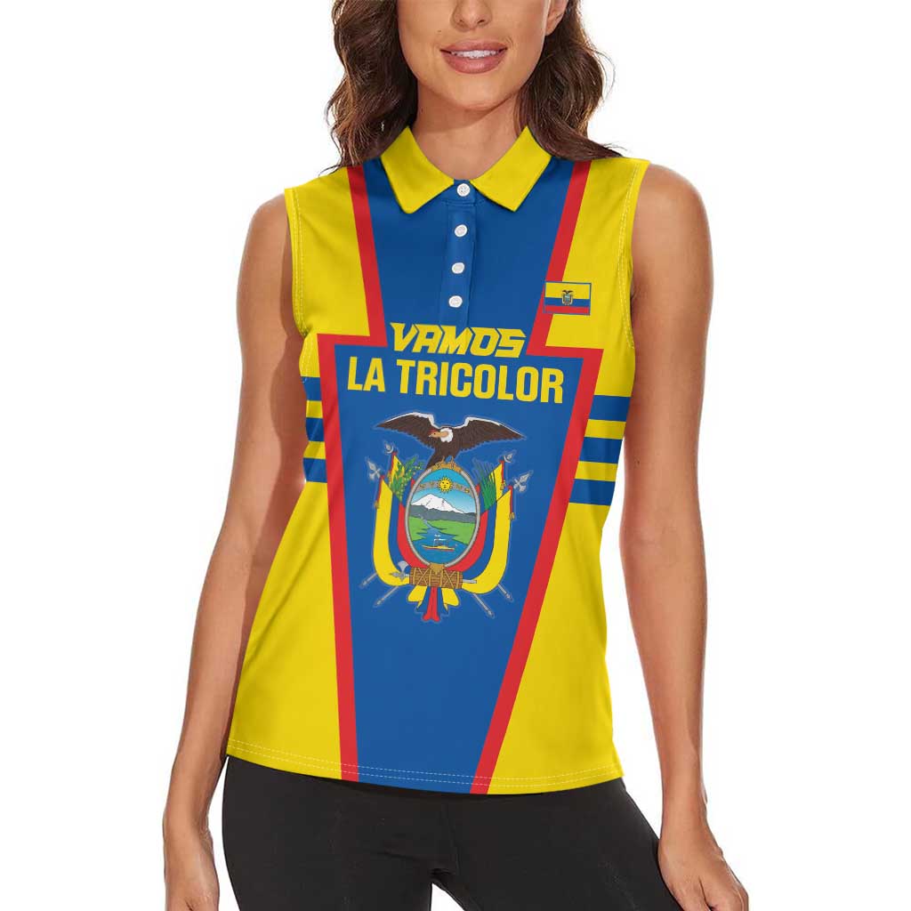 Custom Ecuador Football Women Sleeveless Polo Shirt Vamos La Tricolor