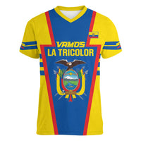 Custom Ecuador Football Women V-Neck T-Shirt Vamos La Tricolor