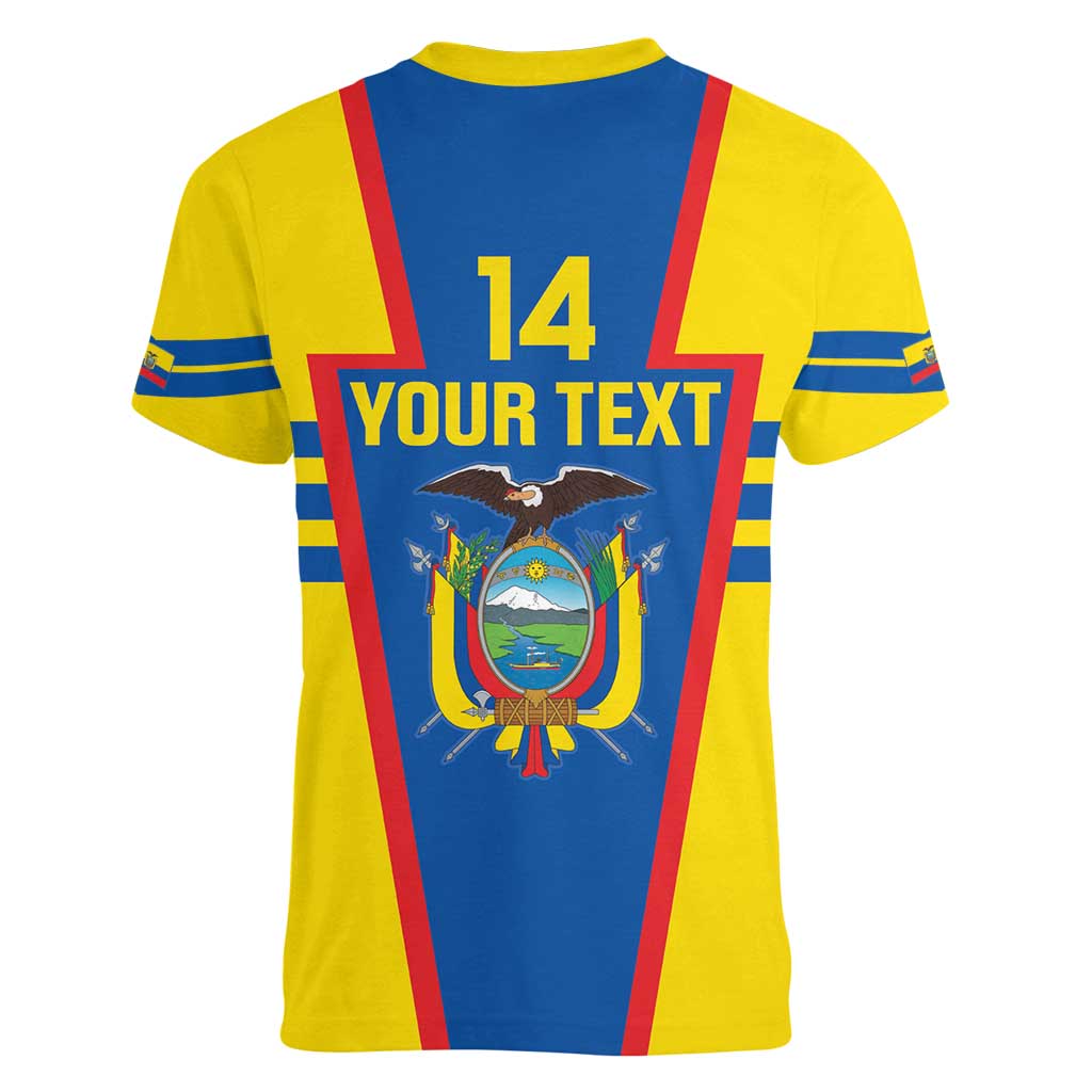 Custom Ecuador Football Women V-Neck T-Shirt Vamos La Tricolor