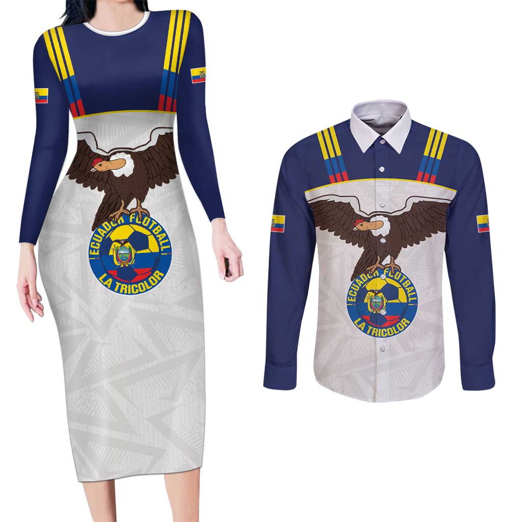 Custom Ecuador Football Couples Matching Long Sleeve Bodycon Dress and Long Sleeve Button Shirt La Tri Go Champions Condor Style