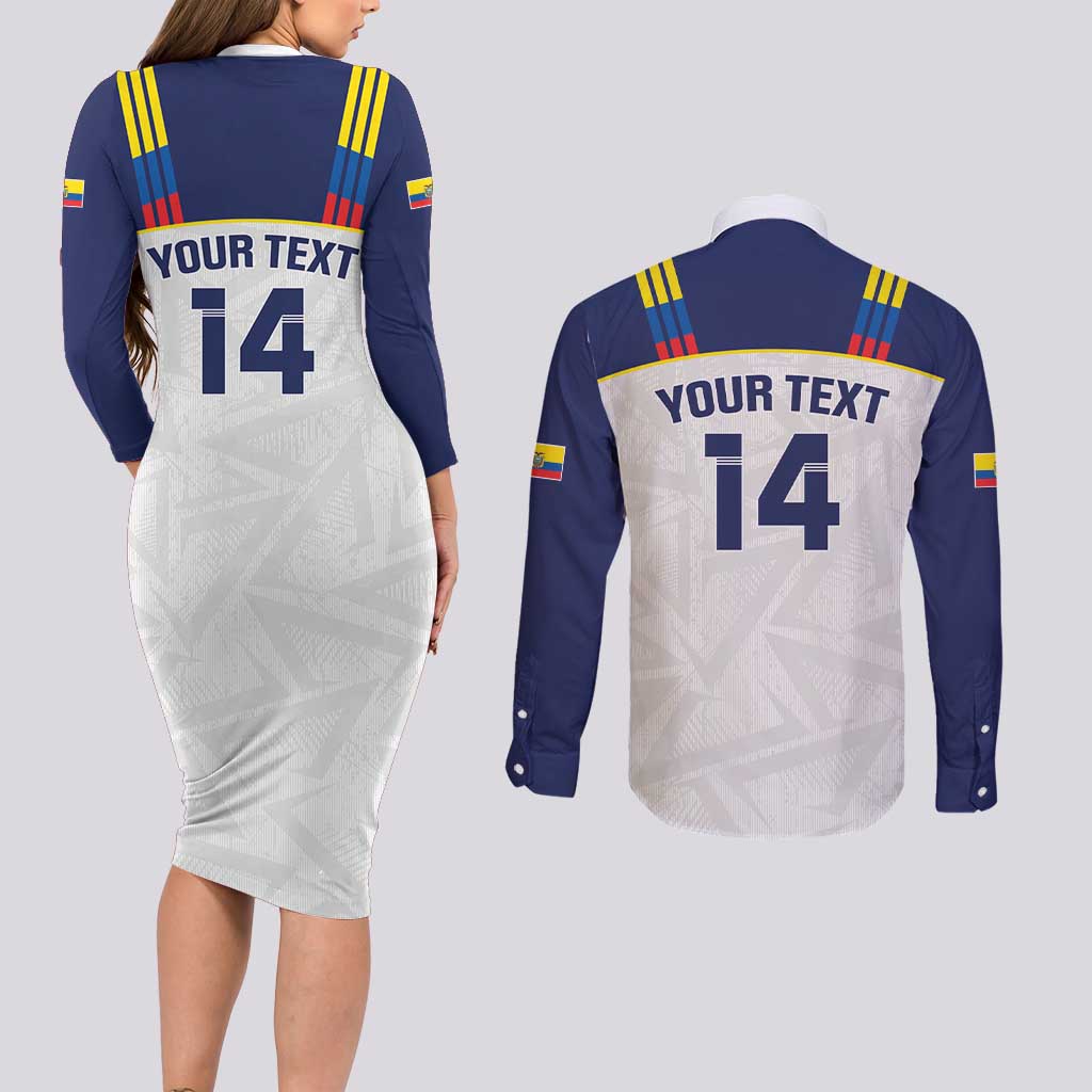 Custom Ecuador Football Couples Matching Long Sleeve Bodycon Dress and Long Sleeve Button Shirt La Tri Go Champions Condor Style