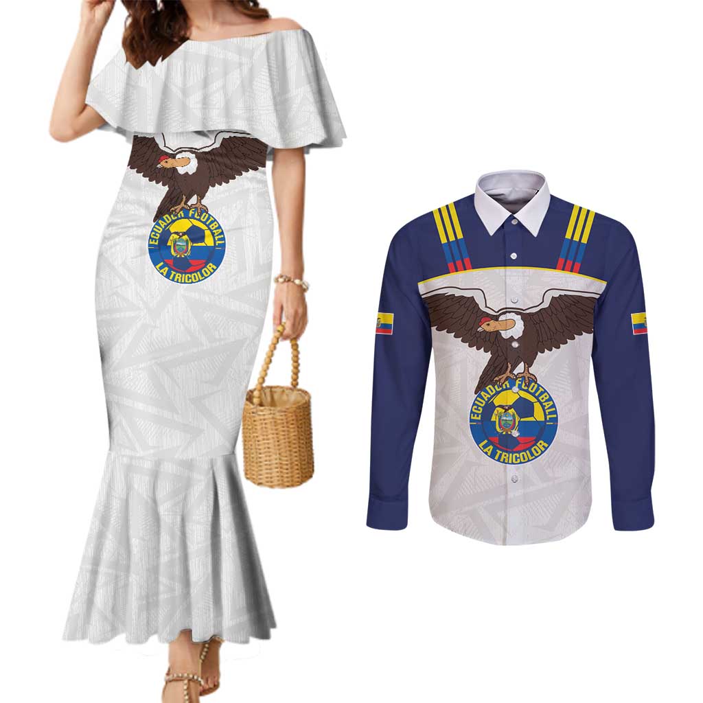 Custom Ecuador Football Couples Matching Mermaid Dress and Long Sleeve Button Shirt La Tri Go Champions Condor Style