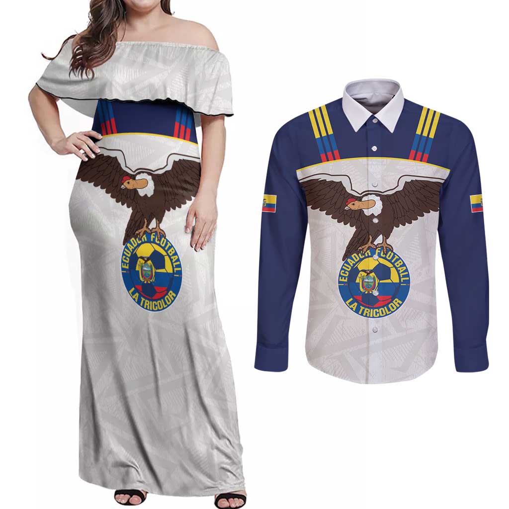Custom Ecuador Football Couples Matching Off Shoulder Maxi Dress and Long Sleeve Button Shirt La Tri Go Champions Condor Style