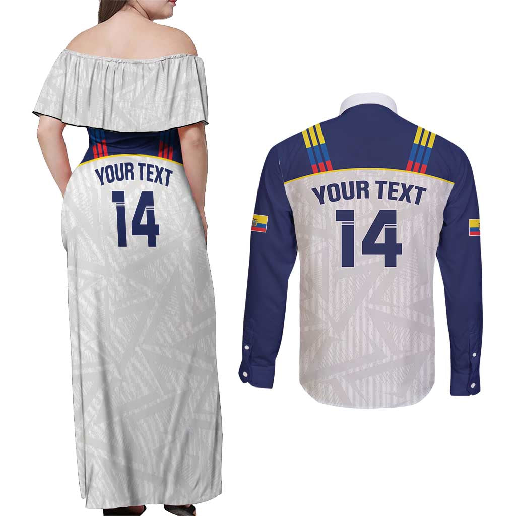 Custom Ecuador Football Couples Matching Off Shoulder Maxi Dress and Long Sleeve Button Shirt La Tri Go Champions Condor Style