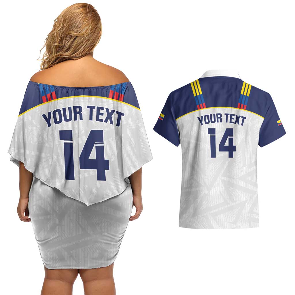 Custom Ecuador Football Couples Matching Off Shoulder Short Dress and Hawaiian Shirt La Tri Go Champions Condor Style