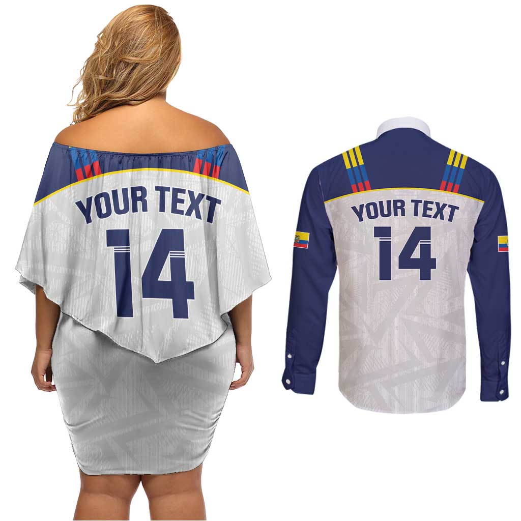 Custom Ecuador Football Couples Matching Off Shoulder Short Dress and Long Sleeve Button Shirt La Tri Go Champions Condor Style