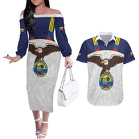 Custom Ecuador Football Couples Matching Off The Shoulder Long Sleeve Dress and Hawaiian Shirt La Tri Go Champions Condor Style