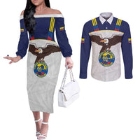 Custom Ecuador Football Couples Matching Off The Shoulder Long Sleeve Dress and Long Sleeve Button Shirt La Tri Go Champions Condor Style