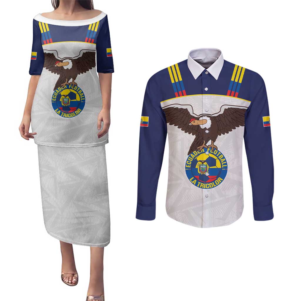 Custom Ecuador Football Couples Matching Puletasi and Long Sleeve Button Shirt La Tri Go Champions Condor Style