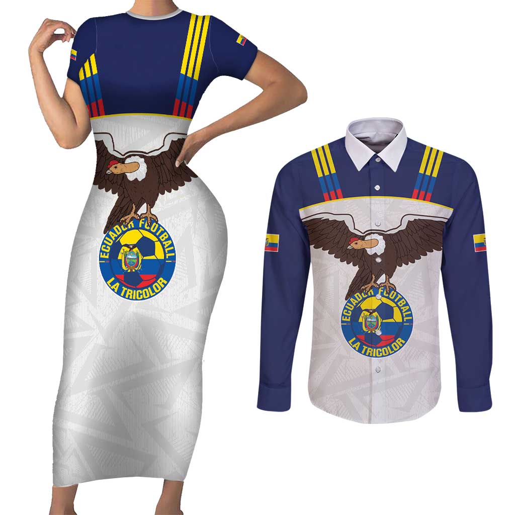 Custom Ecuador Football Couples Matching Short Sleeve Bodycon Dress and Long Sleeve Button Shirt La Tri Go Champions Condor Style