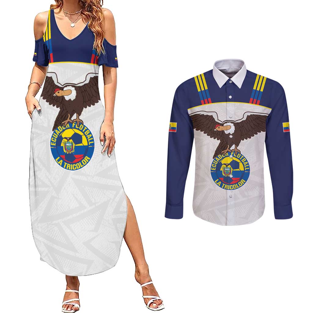 Custom Ecuador Football Couples Matching Summer Maxi Dress and Long Sleeve Button Shirt La Tri Go Champions Condor Style