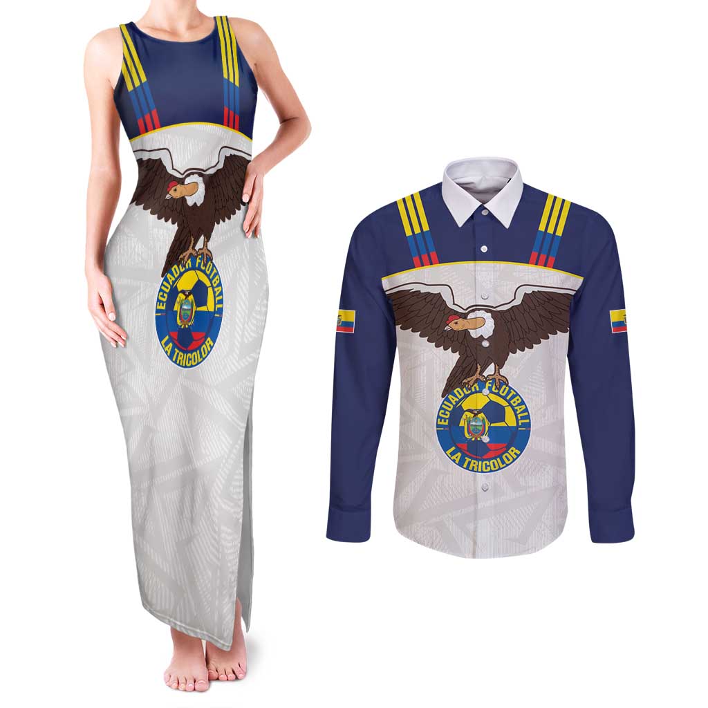 Custom Ecuador Football Couples Matching Tank Maxi Dress and Long Sleeve Button Shirt La Tri Go Champions Condor Style