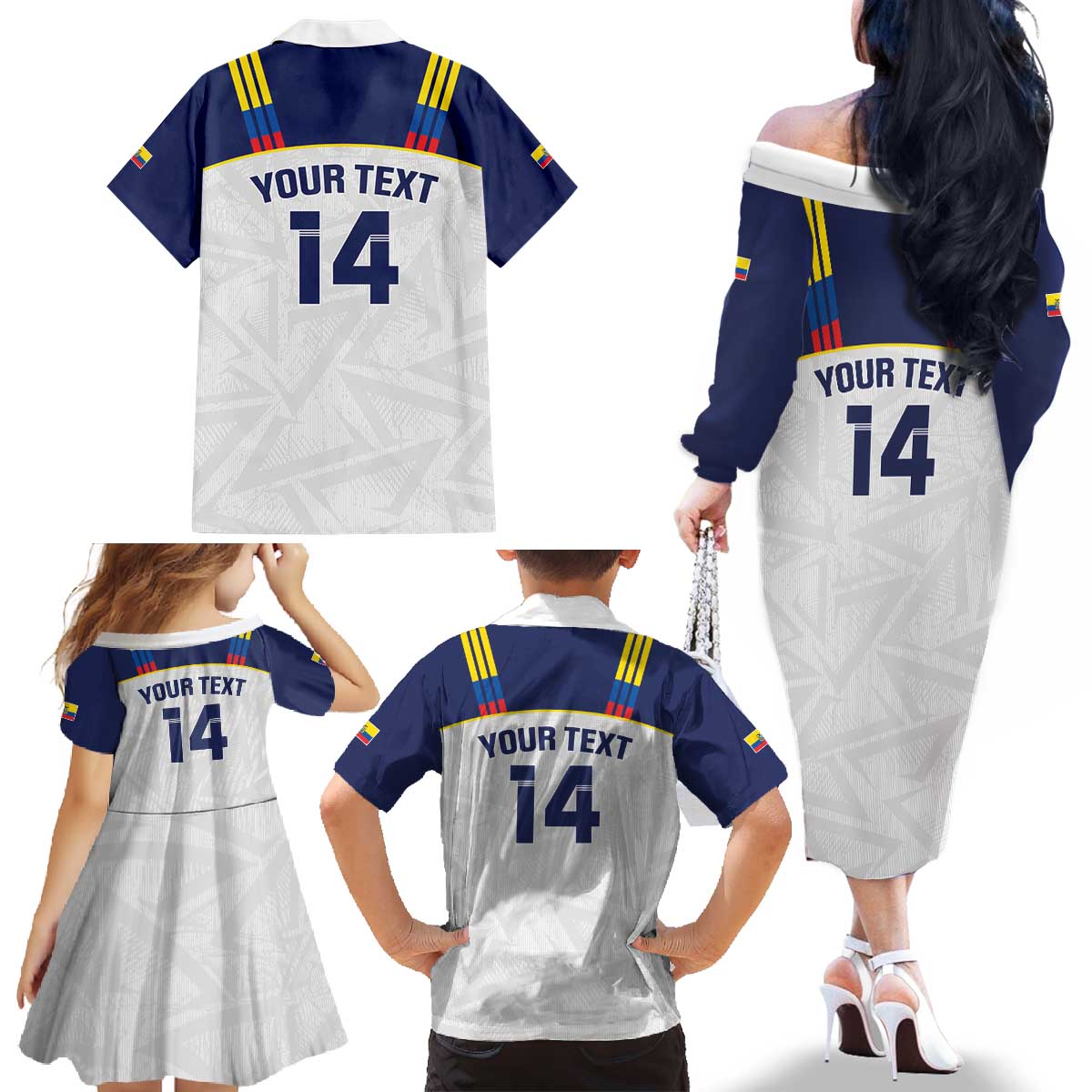 Custom Ecuador Football Family Matching Off The Shoulder Long Sleeve Dress and Hawaiian Shirt La Tri Go Champions Condor Style