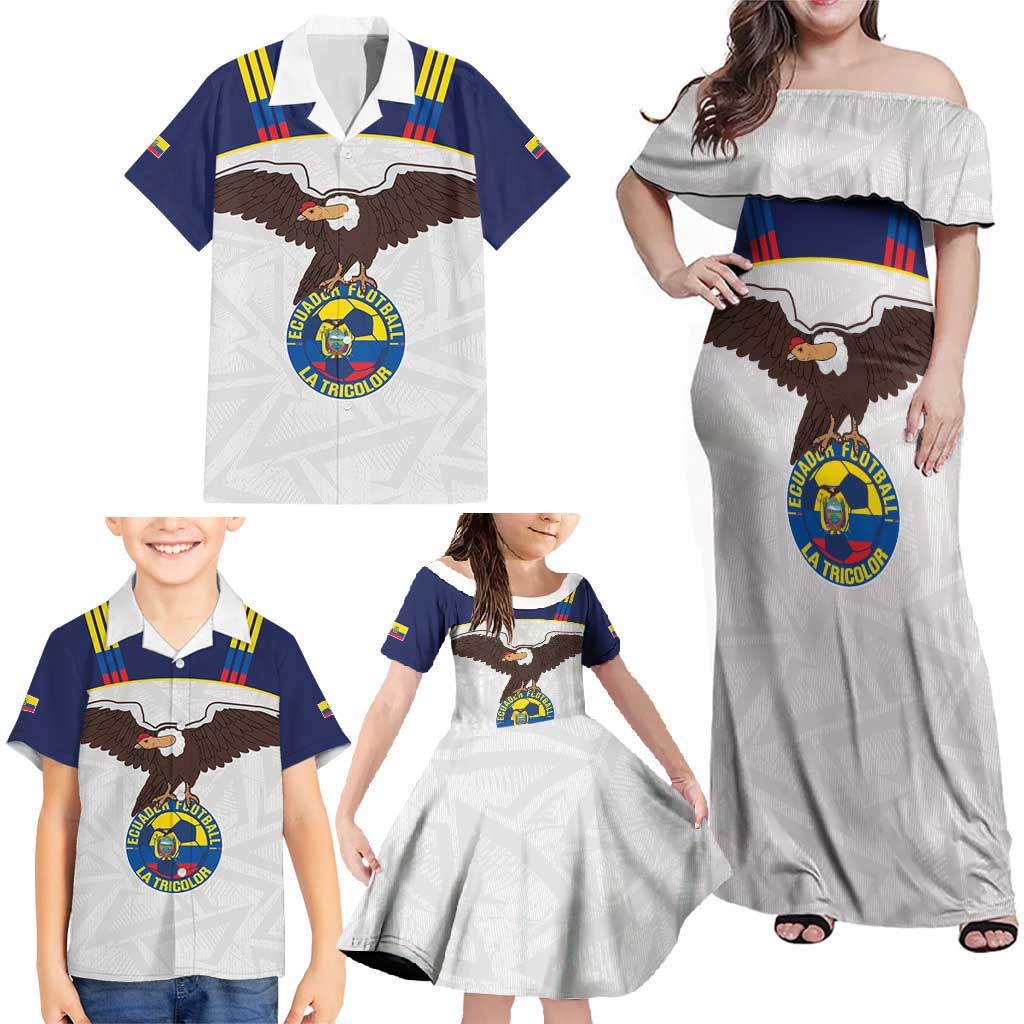 Custom Ecuador Football Family Matching Off Shoulder Maxi Dress and Hawaiian Shirt La Tri Go Champions Condor Style