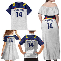 Custom Ecuador Football Family Matching Off Shoulder Maxi Dress and Hawaiian Shirt La Tri Go Champions Condor Style