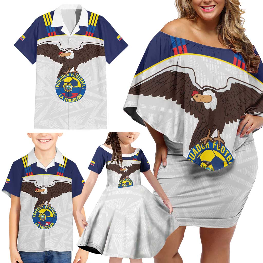 Custom Ecuador Football Family Matching Off Shoulder Short Dress and Hawaiian Shirt La Tri Go Champions Condor Style