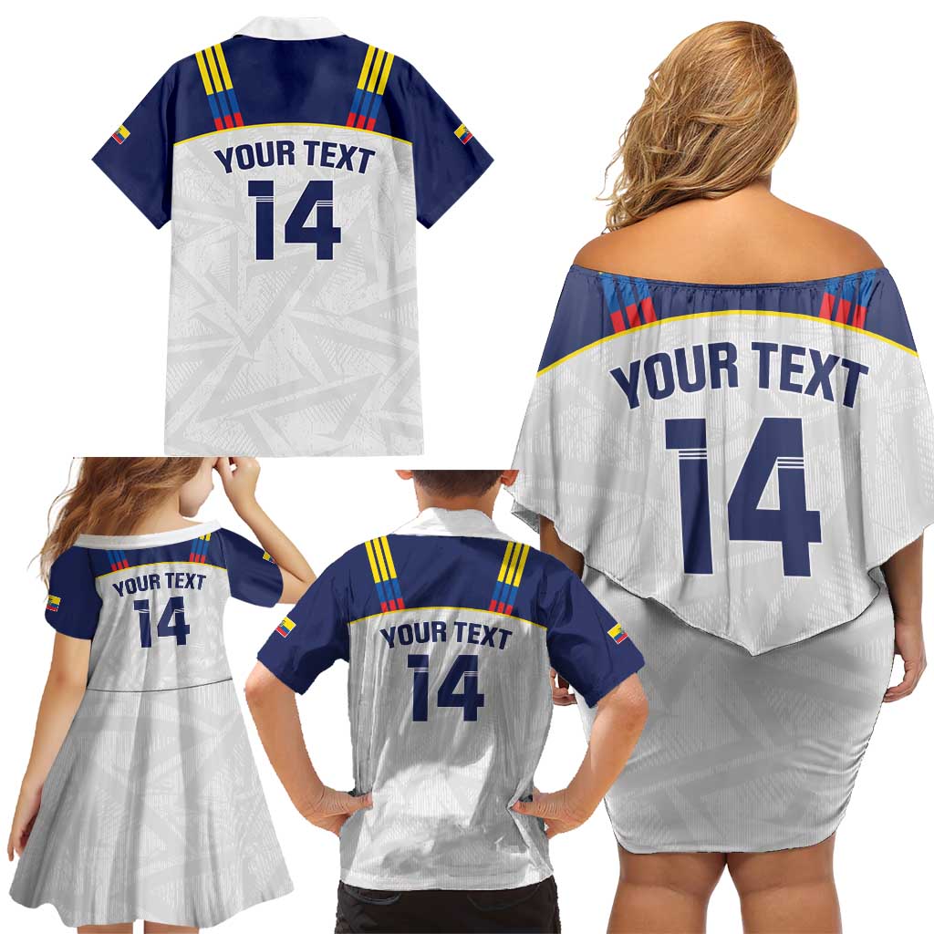 Custom Ecuador Football Family Matching Off Shoulder Short Dress and Hawaiian Shirt La Tri Go Champions Condor Style